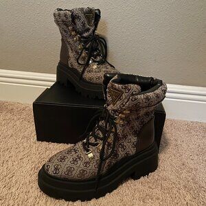 Guess Monogram Boots, Size 6 & 1/2 Motorcycle Boots